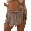 imageMakeMeChic Womens Fringe Skirt Cover Ups Tie Side Swimwear Beach Mini SkirtsKhaki