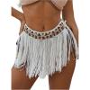 imageMakeMeChic Womens Fringe Skirt Cover Ups Tie Side Swimwear Beach Mini SkirtsWhite
