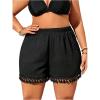 imageMakeMeChic Womens Plus Size Beach Shorts Bottom Tassel Hem Elastic Waist Summer Cover Up ShortsBlack