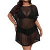 imageMakeMeChic Womens Plus Size Bikini Cover Up Crew Neck Half Sleeve Sheer Beach DressesBlack