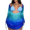 imageMakeMeChic Womens Plus Size Cover Up Dress Sheer Long Sleeve Drawstring Beach Mini DressesBlue
