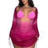 imageMakeMeChic Womens Plus Size Cover Up Dress Sheer Long Sleeve Drawstring Beach Mini DressesHot Pink