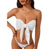 imageMakeMeChic Womens Strapless Bikini Tops Knot Front Bandeau Crop Top Ruched Bathing Suit Tops