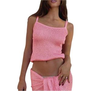 imageMakeMeChic Womens Bikini Cover Up Top Spaghetti Strap Sparkly Beach Vacation Summer CamisolePink