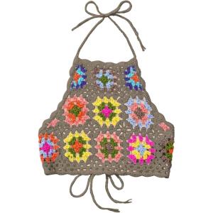 imageMakeMeChic Womens Crochet Bikini Cover Up Floral Halter Tie Back Swimsuit Cover UpsGrey