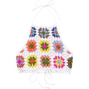 imageMakeMeChic Womens Crochet Bikini Cover Up Floral Halter Tie Back Swimsuit Cover UpsMulticolor