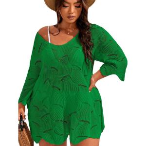 imageMakeMeChic Womens Plus Size Swimsuit Crochet Cover Up Bathing Suit Beach DressOlive Green