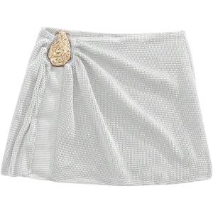 imageMakeMeChic Womens Swim Beach Cover Ups Knit Mini Skirt for Bathing Suit SwimwearWhite