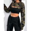 imageMakeMeChic Womens Camo Sweatshirts Fall Long Sleeve Crew Neck Super Crop TopsMulticolor