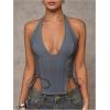 imageMakeMeChic Womens Corset Halter Tops Halloween Lace Up Corset Tops Y2K Cowgirl Crop TopDark Grey