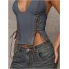 imageMakeMeChic Womens Corset Halter Tops Halloween Lace Up Corset Tops Y2K Cowgirl Crop TopDark Grey