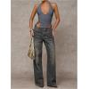 imageMakeMeChic Womens Corset Halter Tops Halloween Lace Up Corset Tops Y2K Cowgirl Crop TopDark Grey
