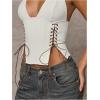 imageMakeMeChic Womens Corset Halter Tops Halloween Lace Up Corset Tops Y2K Cowgirl Crop TopLight White