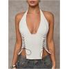 imageMakeMeChic Womens Corset Halter Tops Halloween Lace Up Corset Tops Y2K Cowgirl Crop TopLight White