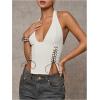 imageMakeMeChic Womens Corset Halter Tops Halloween Lace Up Corset Tops Y2K Cowgirl Crop TopLight White