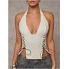 imageMakeMeChic Womens Corset Halter Tops Halloween Lace Up Corset Tops Y2K Cowgirl Crop TopWhite