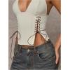 imageMakeMeChic Womens Corset Halter Tops Halloween Lace Up Corset Tops Y2K Cowgirl Crop TopWhite
