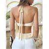 imageMakeMeChic Womens Mesh Tie Open Back Halter Tops Draped Y2k Tank with Metal Ring Bendeau BraApricot