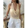 imageMakeMeChic Womens Mesh Tie Open Back Halter Tops Draped Y2k Tank with Metal Ring Bendeau BraApricot