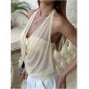 imageMakeMeChic Womens Mesh Tie Open Back Halter Tops Draped Y2k Tank with Metal Ring Bendeau BraApricot