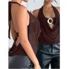 imageMakeMeChic Womens Mesh Tie Open Back Halter Tops Draped Y2k Tank with Metal Ring Bendeau BraBrown