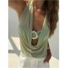 imageMakeMeChic Womens Mesh Tie Open Back Halter Tops Draped Y2k Tank with Metal Ring Bendeau BraGreen