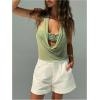 imageMakeMeChic Womens Mesh Tie Open Back Halter Tops Draped Y2k Tank with Metal Ring Bendeau BraGreen
