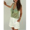 imageMakeMeChic Womens Mesh Tie Open Back Halter Tops Draped Y2k Tank with Metal Ring Bendeau BraGreen