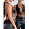 imageMakeMeChic Womens Mesh Tie Open Back Halter Tops Draped Y2k Tank with Metal Ring Bendeau BraMulticolor