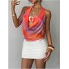 imageMakeMeChic Womens Mesh Tie Open Back Halter Tops Draped Y2k Tank with Metal Ring Bendeau BraOrange