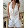 imageMakeMeChic Womens Mesh Tie Open Back Halter Tops Draped Y2k Tank with Metal Ring Bendeau BraWhite
