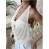 imageMakeMeChic Womens Mesh Tie Open Back Halter Tops Draped Y2k Tank with Metal Ring Bendeau BraWhite