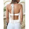imageMakeMeChic Womens Mesh Tie Open Back Halter Tops Draped Y2k Tank with Metal Ring Bendeau BraWhite