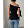imageMakeMeChic Womens Summer Tank Top Asymmetrical Neck One Shoulder Bow Tie Cute TopsBlack