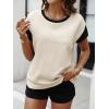 imageMakeMeChic Womens Summer Tops Short Sleeve Color Block Crew Neck Textured Dressy Work BlouseBlack and White