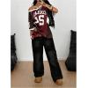imageMakeMeChic Womens Y2k Mesh Jersey Oversized Shirt Graphic Tee Half Sleeve V Neck Streetwear Summer TopsBurgundy