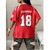 imageMakeMeChic Womens Y2k Mesh Jersey Oversized Shirt Graphic Tee Half Sleeve V Neck Streetwear Summer TopsRed