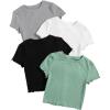 imageMakeMeChic Womens 4 Pack Tee Shirt Short Sleeve Crew Neck Lettuce Trim Summer TopsAmulticolor