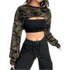 imageMakeMeChic Womens Camo Sweatshirts Fall Long Sleeve Crew Neck Super Crop TopsMulticolor
