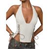 imageMakeMeChic Womens Corset Halter Tops Halloween Lace Up Corset Tops Y2K Cowgirl Crop TopLight White