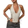 imageMakeMeChic Womens Corset Halter Tops Halloween Lace Up Corset Tops Y2K Cowgirl Crop TopWhite