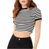 imageMakeMeChic Womens Crop Tops Striped Short Sleeve Fitted Crew Neck Summer Tee ShirtBlack and White