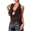 imageMakeMeChic Womens Mesh Tie Open Back Halter Tops Draped Y2k Tank with Metal Ring Bendeau BraBrown