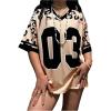 imageMakeMeChic Womens Number Graphic Leopard Print V Neck Tops Half Sleeve Oversized Jersey ShirtsMulticolor