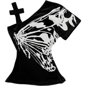 imageMakeMeChic Womens Emo Shirts Gothic Grunge Tops Alt Clothes Y2k Graphic TeesBlack