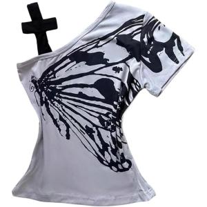 imageMakeMeChic Womens Emo Shirts Gothic Grunge Tops Alt Clothes Y2k Graphic TeesGrey