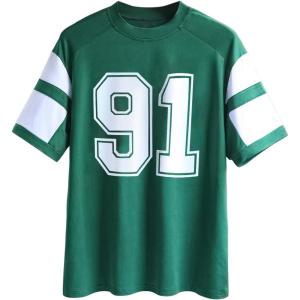 imageMakeMeChic Womens Number Graphic Jersey Top Crew Neck Short Sleeve Oversized Y2k T ShirtDark Green