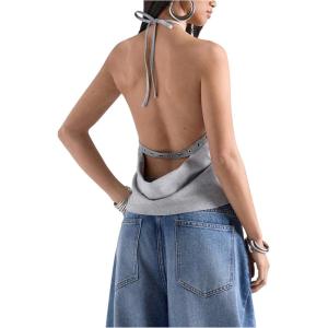 imageMakeMeChic Womens Open Back Halter Tops Going Out Sexy Backless Tops ClubwearLight Grey