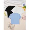 imageMakeMeChic Womens 3 Pack Graphic Print Crop Tops Crew Neck Short Sleeve Tee Shirt Cute T ShirtsBlack White Blue