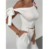 imageMakeMeChic Womens 3D Flower Asymmetrical Neck Crop Tops Ruched Knot Sleeveless Fitted T ShirtWhite